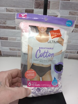 Women's Sz. 9/2XL Hanes Hi-Cuts  Ultimate Breathable Cotton 6 Pair Open Bag 