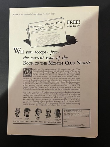 Vtg 1930s AD Book of the Month Club News