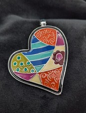 Roman Wearable Art Multi Color Enamel Pendant-Heart Silver Magnetic Closure