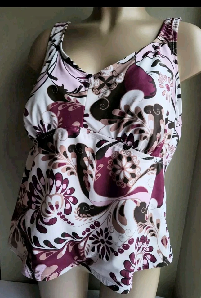 Traje de baño Merona Tankini Top 18W blanco borgoña Foto 3 de 4