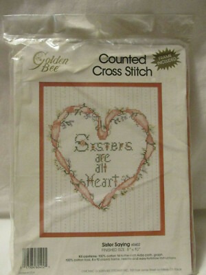 Golden Bee Sisters Are All Heart Cross Stitch Kit 60402 with Frame Flowers NEW