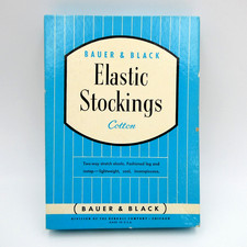 Vintage Bauer  Black Elastic Hosiery Cotton Above Knee Support Stocking NOS NEW