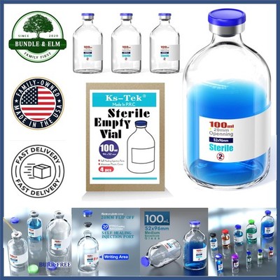 100ml Sterile Vials with Glossy Finish and Self Healing Injection Port, Set of 4