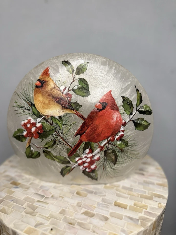 Winter Cardinals Frosted Glass Globe Accent Light / Holiday Decoration - Image 2 of 4