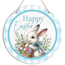 Happy Easter Bunny Door Sign, Spring Bunny Welcome Decor, Easter Door Hanging