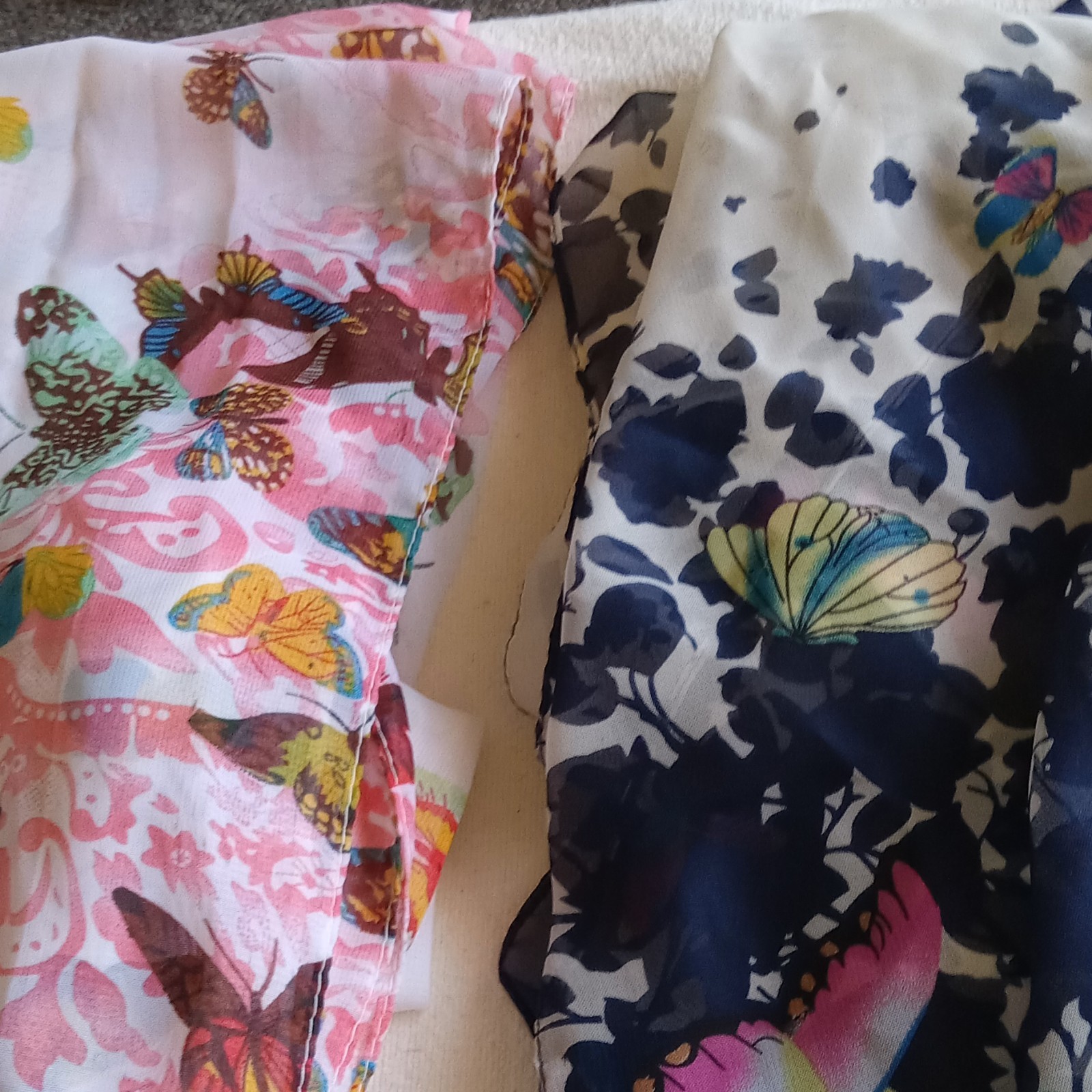 Multicolor Butterfly Print Chiffon Rectangle Scarf for Women, Lightweight