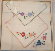2 Different - Vintage Embroidered Handkerchief Sets - Same Box - All Cotton