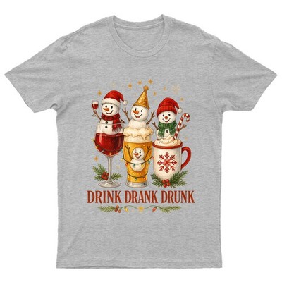 Drink Drank Drunk Schneemänner T-Shirt Unisex Geschenk Retro Lustig Damen Vintage Herren