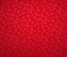 Quilt Fabric By The Yard Red Valentine Hearts Metallic Gold on Red Cotton Vtg