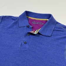 Robert Graham Polo Shirt Mens Medium Blue Classic Fit Contrast Trim Cotton Modal