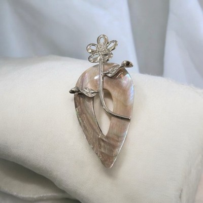 Sterling Silber Perlmutt Blume Anhänger 2,5''
