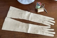 Vintage Ivory Kid Leather Opera Gloves with Pearl Buttons Small Size