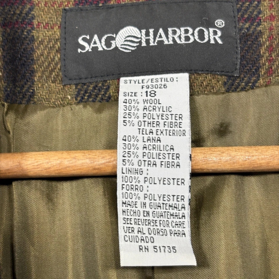 Vtg Sag Harbor Women’s Wool Blend Plaid Blazer Jacket Medium Academia 80s Retro - Image 3 of 4