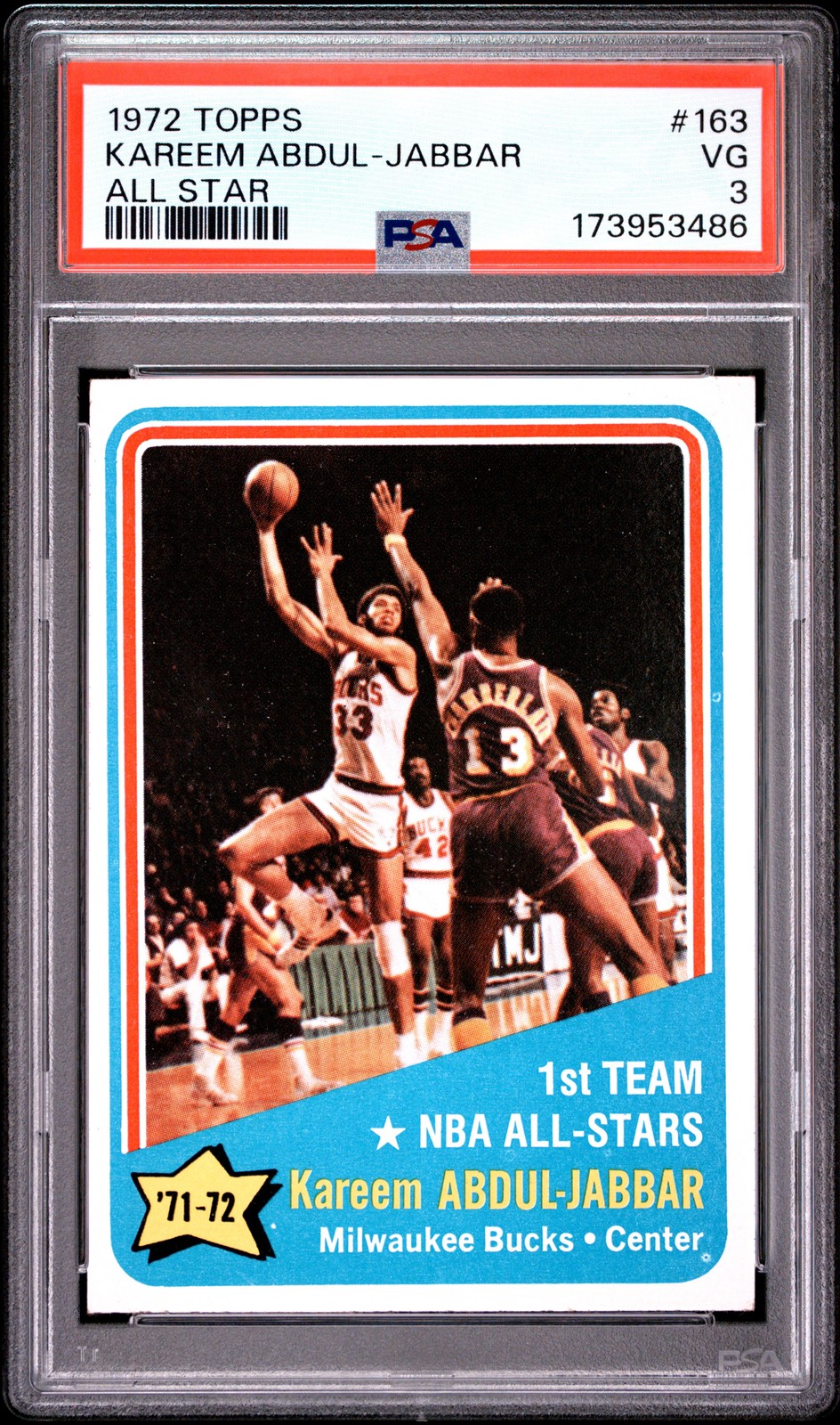 1972 TOPPS ALL STAR #163 KAREEM ABDUL-JABBAR PSA 3