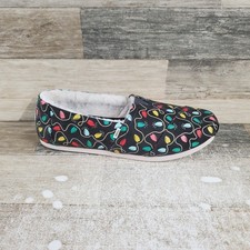 Toms Alpargata Womens Flat 9.5 Black Forged Iron Tree Lights Print Slip On Shoes