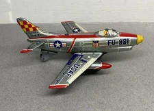 Vintage Haji USAF Air Force Toy Friction Jet Plane ~ FU-881 ~ Tin Litho