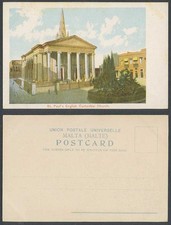 Malta Old Colour U.B. Postcard St. Paul's English Cathedral Church, Street Scene