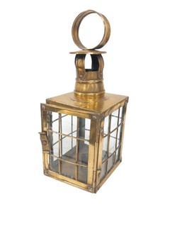Vintage Brass Glazed Candle Lantern Railway Maritime Decor Hand Lantern 30cm