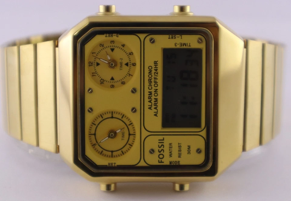 Reloj pulsera de lujo fósil para hombre analógico/digital esfera amarilla cuarzo estuche GP funcionando Foto 4 de 4