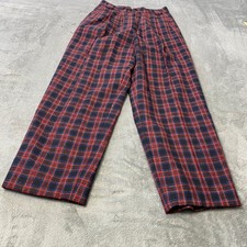 Vintage Giorgio Sant'Angelo Pants Women 6 Red Plaid Pure Wool High Rise Wide Leg