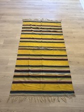 Vintage Mexican Serape Blanket 1960s Tassles Handwoven Santillo Yellow 83 x 45
