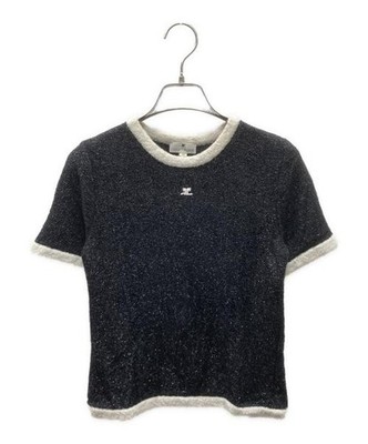 Courreges Old Logo Knit Top Black M Womens Short Sleeve Nylon Rayon