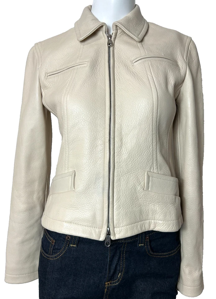 Chaqueta de Cuero Colección Donna Karan Talla Pequeña Piel de Ciervo Hecha en EE. UU. Cremallera Cruda Usada en Excelente Condición Foto 2 de 4