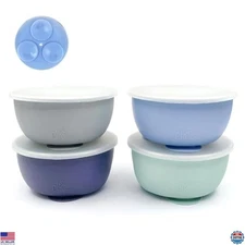 Elk and Friends 4-Pack Stainless Steel Baby Toddler Bowls with Lids & Suction