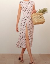Reformation Gavin Midi Dress Marion Red Rosebud Floral Ivory Cap Sleeve Sz 8