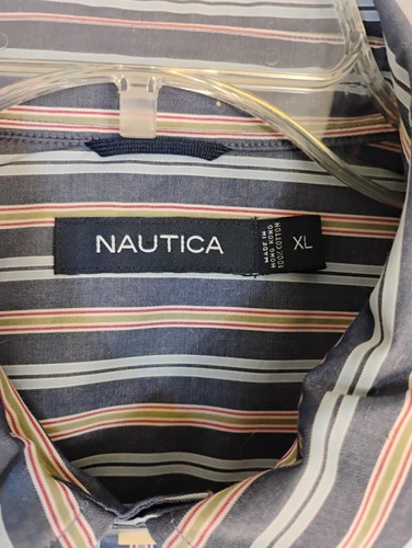 Camisa Nautica Para Hombre XL Azul Rayas Algodón Manga Larga Logo Informal Abotonada - Imagen 5 de 10