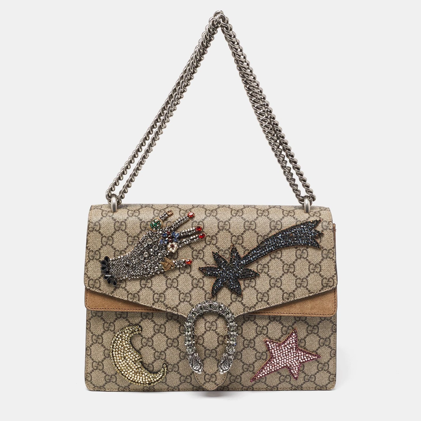 Borsa a tracolla Gucci Beige GG Supreme in tela e camoscio medio Dioniso