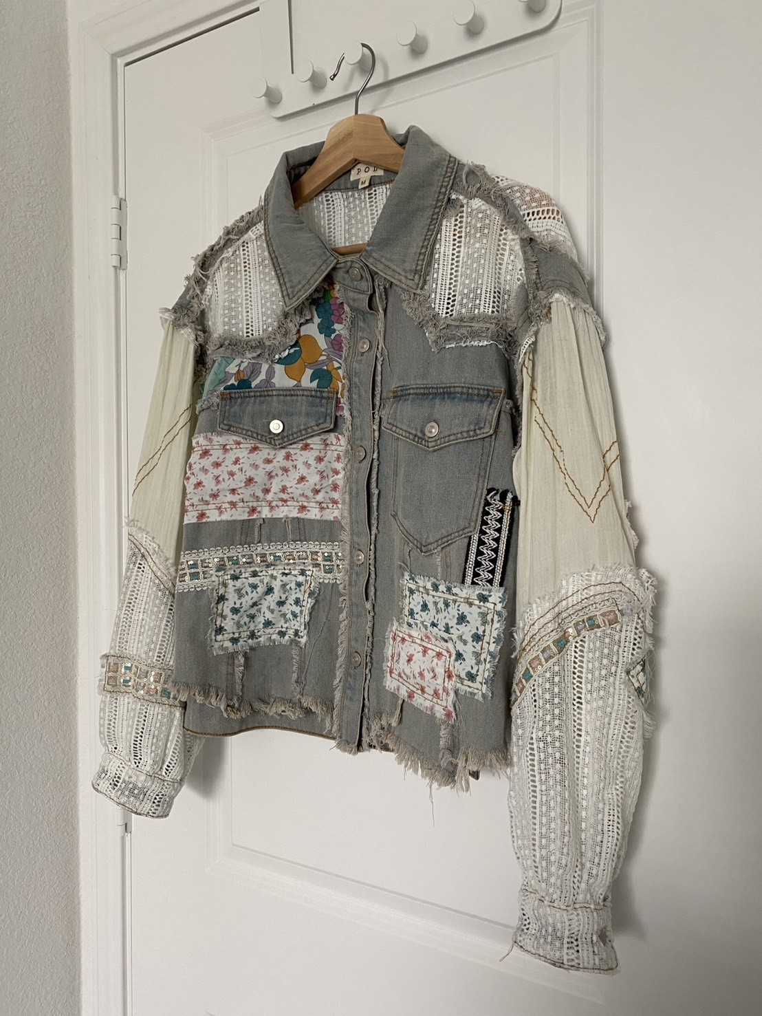 POL Denim Jacket Women's M Patchwork Embroidered … - image 2