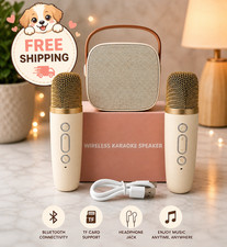 Mini Karaoke Machine with 2 Wireless Microphone, Bluetooth Speaker for Kids and