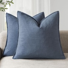 Pack of 2, Decorative Linen Soild Throw Pillow Covers Soft Accent Euro Cushio...