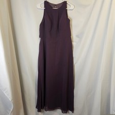 Azazie Maxi Dress Women A14 Plum Purple Chiffon High Neck Formal Bridesmaid Gown