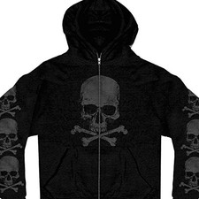Men's Skull and Crossbones Zip-Up Hooded Sweatshirt Large Black