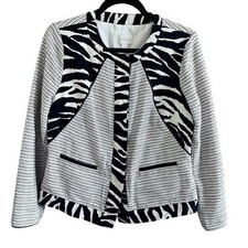 Chicos Zebra Print Mixed Media Textured Jacket Size 0 US 4 Small L386