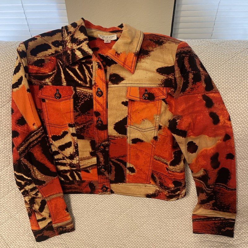 St. John Sport Marie Gray Women's Jacket Size M Orange Butterfly Animal Print