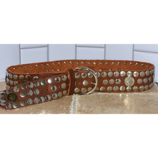 Cache Coin Silver Studded Brown Leather Belt Silver Buckle Size S NEW