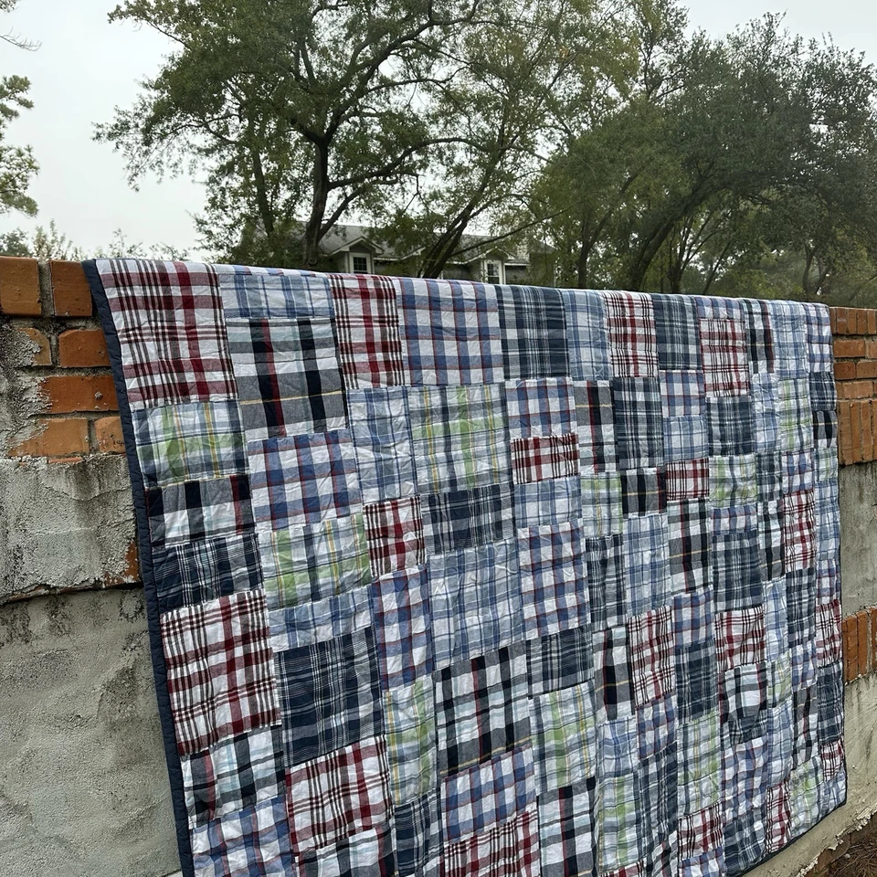 Edredón Pottery Barn Kids Completo/Queen Patchwork Madrás Algodón a Cuadros 85x89 Foto 3 de 4