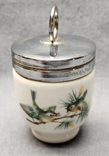 Vintage Royal Worcester Porcelain Egg Coddler Birds Wren Finch Songbird English
