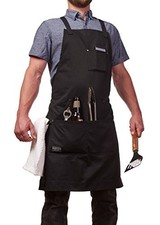 Bib Apron, Black, 4 Pocket, Cotton, 34"L, For Cooking  BBQ