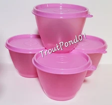 TUPPERWARE Refrigerator Bowls 14oz  Pink Nesting Stacking Bowl Set 4