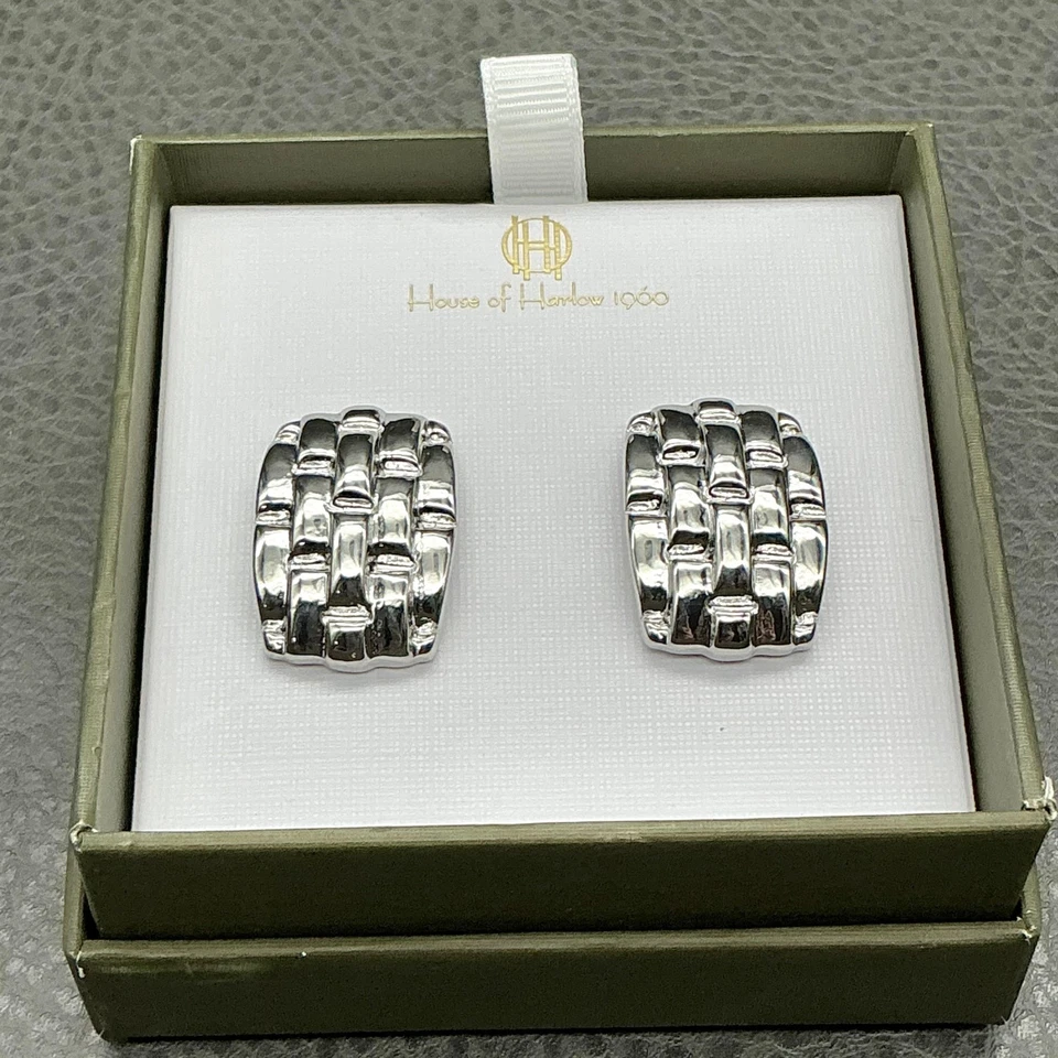 Pendientes House of Harlow 1960 tono plata clip tejido sin níquel nuevos en caja Foto 3 de 4