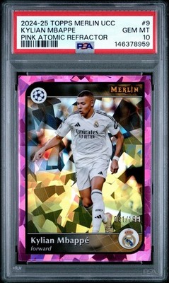 2024-25 TOPPS MERLIN UCC KYLIAN MBAPPE PINK ATOMIC SP /199-PSA 10-POP 1-FRANCE