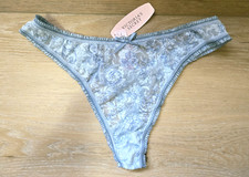 NWT Vintage Y2K Victoria's Secret Blue Sheer Nylon Lace Ruffle Thong Panties S
