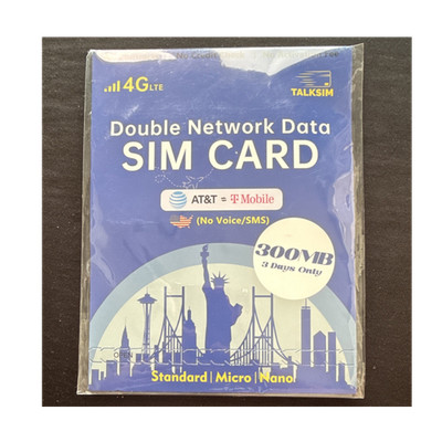 TALKSIM Double Network 4G Data SIM 300MB 3 Days AT&T T-Mobile Std/Micro/Nano