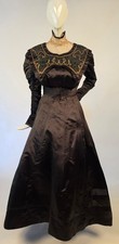 EDWARDIAN SILK SATIN DRESS W SOUTACHE DETAIL  NET HIGH COLLAR  RUCHED SLEEVES