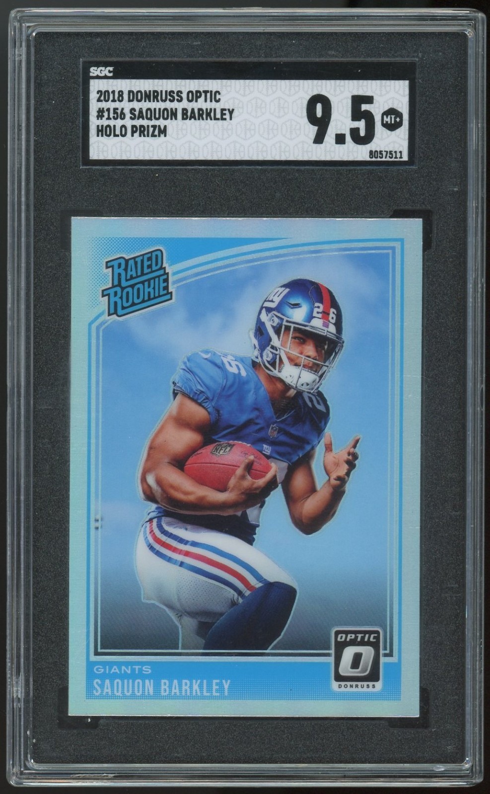 SAQUON BARKLEY 2018 PANINI DONRUSS OPTIC HOLO #156 ROOKIE RC PSA 9 GIANTS EAGLES