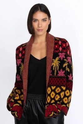 BNWT $478 Johnny Was Parker Wool Cashmere Cardigan Burgundy Gold Stunning XL